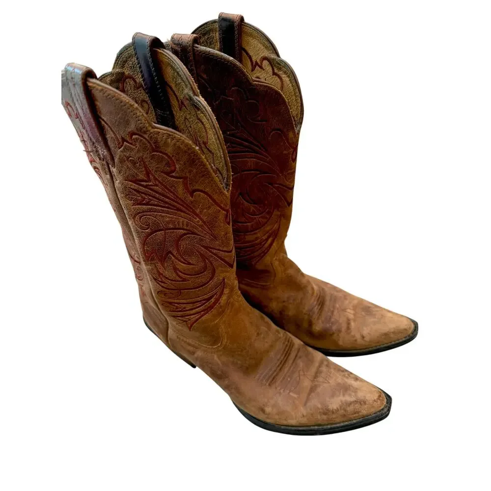 Ariat Women’s 9 B Brown Leather Embroidered Snip Toe Western Cowboy Boots